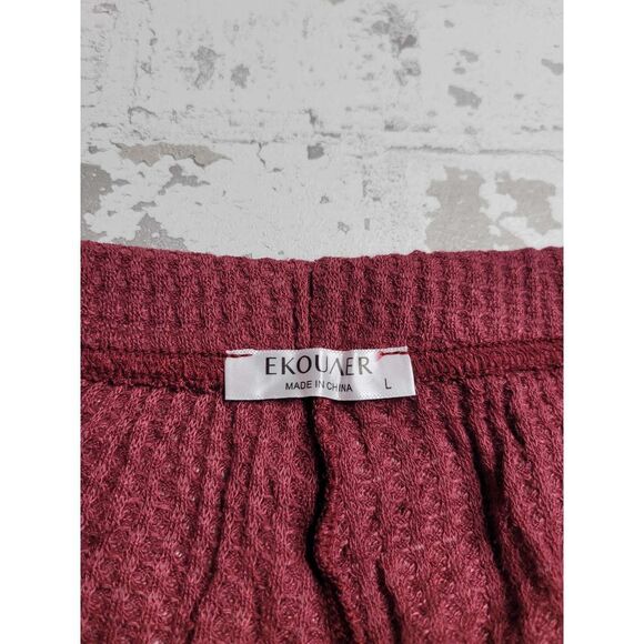 3603 NWT Ekouaer Women's Waffle Knit Lounge Pajama Set Red‎ Large - Picture 9 of 9